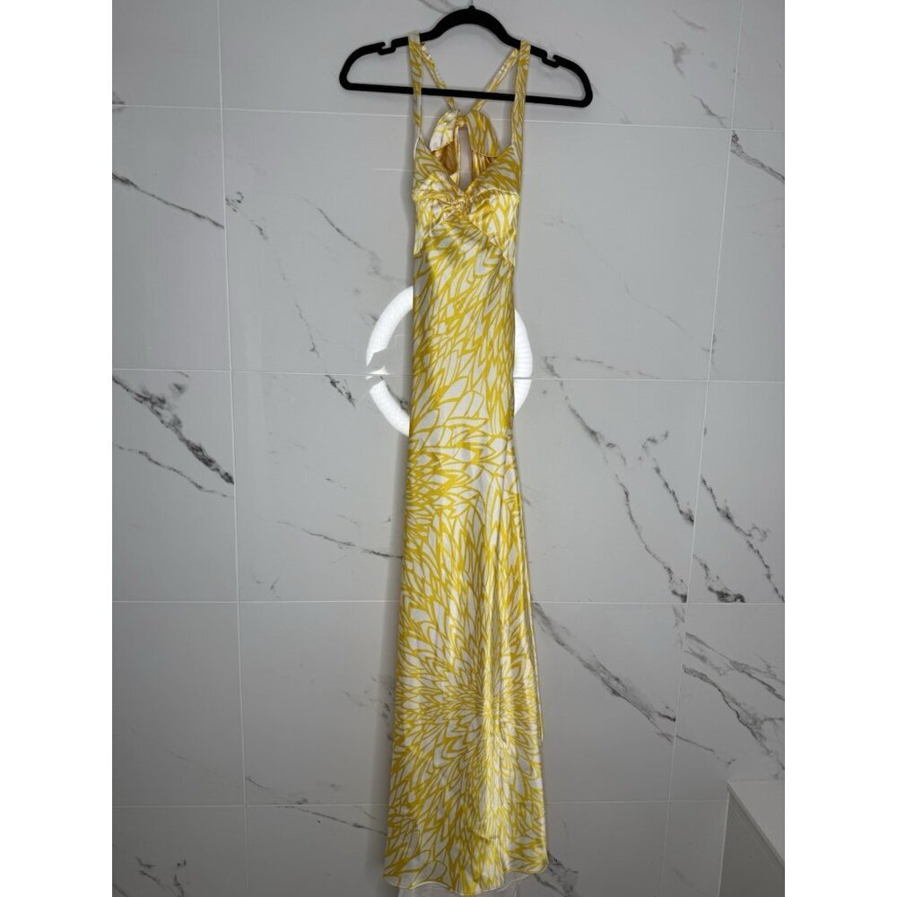 Morgan & Co  Gown Dress Maxi Yellow Satin Prom Wedding Guest Open Back Sz 1/2​